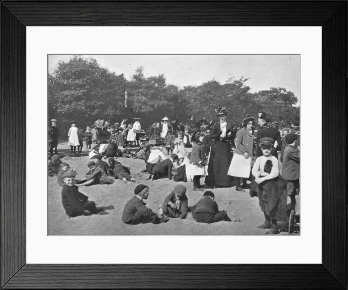 Framed Print : The sandpit, Victoria Park, London, c1900 (1901) Framed Print : The sandpit, Victoria Park, London, c1900 (1901)