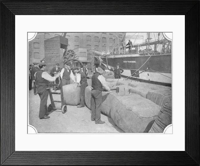Framed Print : Tallying wool bales at London Docks, c1900 (1901) Framed Print : Tallying wool bales at London Docks, c1900 (1901)