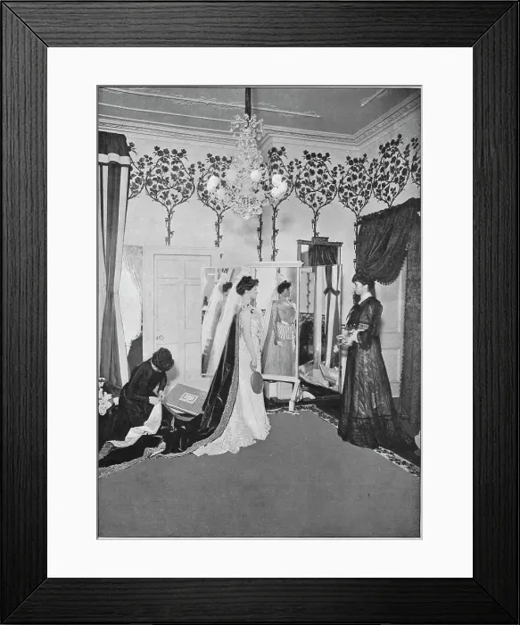 Framed Print : The finishing touches of a dressmaker, London, c1901 (1901) Framed Print : The finishing touches of a dressmaker, London, c1901 (1901)