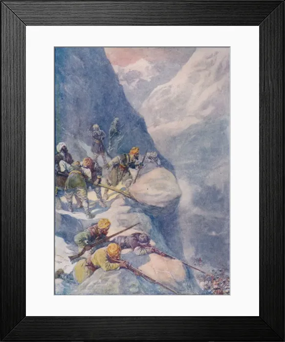 Framed Print : Crushed by Rolling Stones, Mown Down by Volleys of Musket-Shot The Men Fell In Hundreds, 1908, (c1 Artist: Joseph Ratcliffe Skelton Framed Print : Crushed by Rolling Stones, Mown Down by Volleys of Musket-Shot The Men Fell In Hundreds, 1908, (c1 Artist: Joseph Ratcliffe Skelton