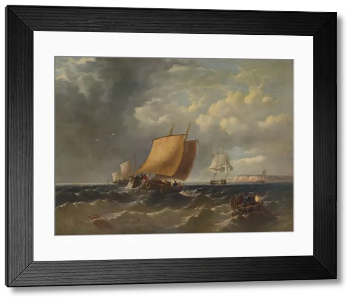 Framed Print : A Fishing Lugger off the Coast of Kent, c1854, (1938). Artist: Archibald Webb Framed Print : A Fishing Lugger off the Coast of Kent, c1854, (1938). Artist: Archibald Webb
