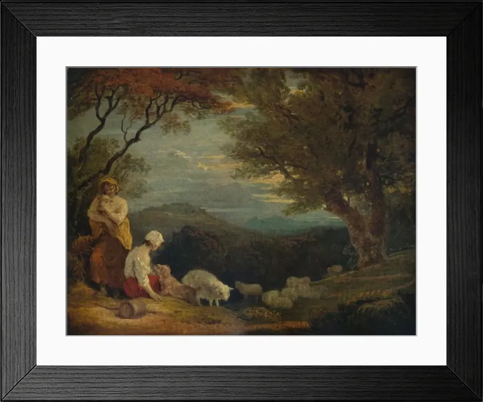 Framed Print : Landscape with Women, Sheep and Dog, c1811, (1938). Artist: Richard Westall Framed Print : Landscape with Women, Sheep and Dog, c1811, (1938). Artist: Richard Westall