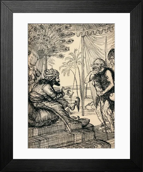 Framed Print : The Hermit Visits The Caliph, 1918, (1918). Artist: Edmund Joseph Sullivan Framed Print : The Hermit Visits The Caliph, 1918, (1918). Artist: Edmund Joseph Sullivan