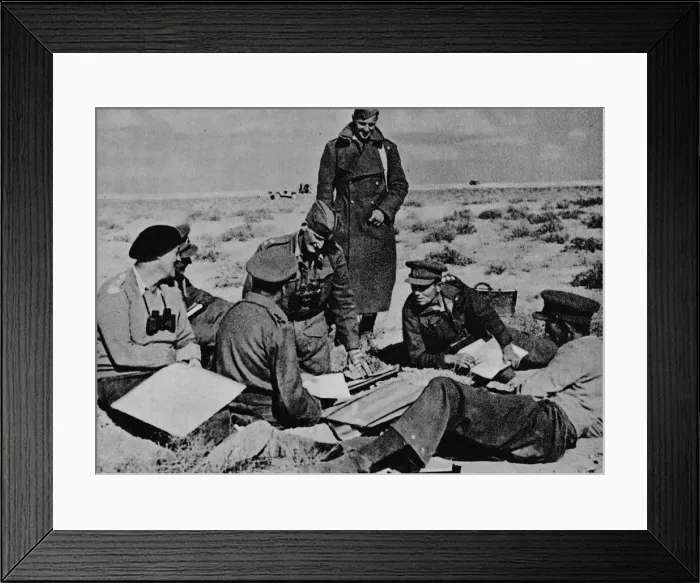 Framed Print : Maps and plans are spread on the sand, 1942 (1944) Framed Print : Maps and plans are spread on the sand, 1942 (1944)