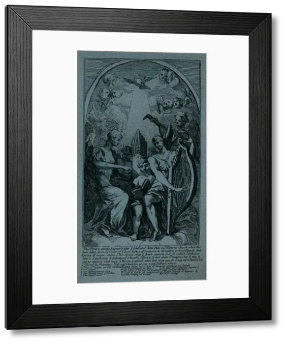 Framed Print : Burlesque on Kents Altarpiece at St Clement Danes, c1725. Artist: William Hogarth Framed Print : Burlesque on Kents Altarpiece at St Clement Danes, c1725. Artist: William Hogarth