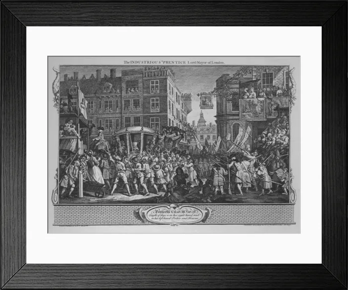 Framed Print : The Industrious Prentice Lord-Mayor of London - Plate 12 from Industry and Idleness, 1747. Artist: William Hogarth