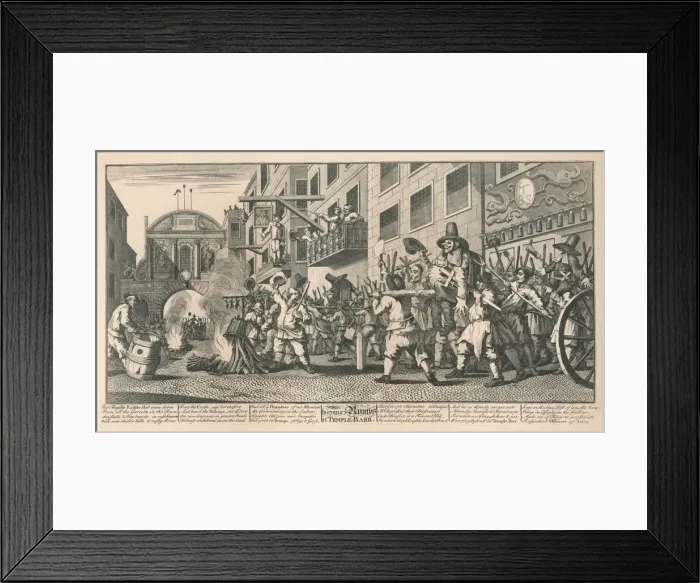 Framed Print : Burning the Rumps at Temple Bar, London, 1726. Artist: William Hogarth Framed Print : Burning the Rumps at Temple Bar, London, 1726. Artist: William Hogarth