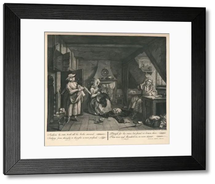 Framed Print : The Distrest Poet, 1740. Artist: William Hogarth Framed Print : The Distrest Poet, 1740. Artist: William Hogarth