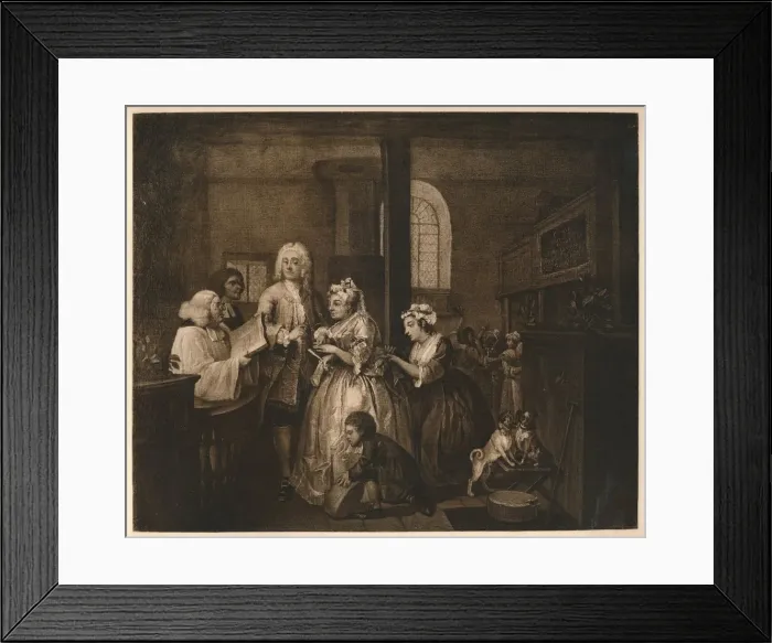 Framed Print : A Rakes Progress - 5: He Marries, 1733. Artist: William Hogarth Framed Print : A Rakes Progress - 5: He Marries, 1733. Artist: William Hogarth