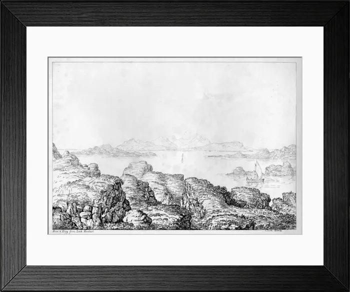 Framed Print : Rum & Eigg from Loch Moidart, c1812. Artist:s Leith Framed Print : Rum & Eigg from Loch Moidart, c1812. Artist:s Leith