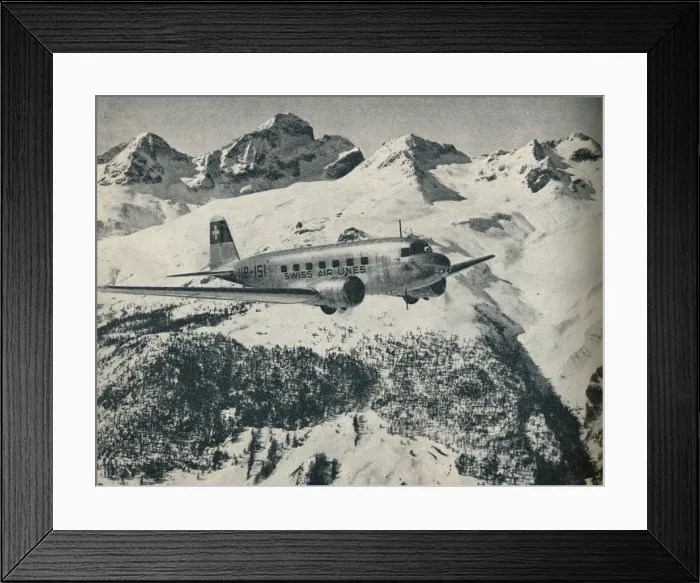 Framed Print : A Swissair plane flying near St Moritz Aerodrome, Switzerland, c1936 (c1937) Framed Print : A Swissair plane flying near St Moritz Aerodrome, Switzerland, c1936 (c1937)