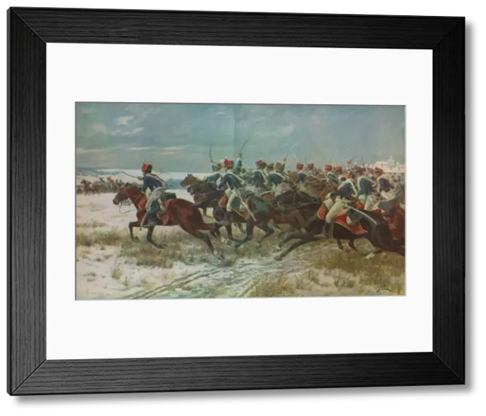 Framed Print : The Charge of the 10th Hussars at Benevente (Corunna Campaign), 1809, c1915 (1928). Artist: William Barnes Wollen Framed Print : The Charge of the 10th Hussars at Benevente (Corunna Campaign), 1809, c1915 (1928). Artist: William Barnes Wollen