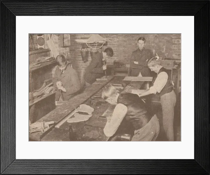 Framed Print : Boys of Harrow School making splints, crutches and other articles for the wounded, c1916 (1928) Framed Print : Boys of Harrow School making splints, crutches and other articles for the wounded, c1916 (1928)