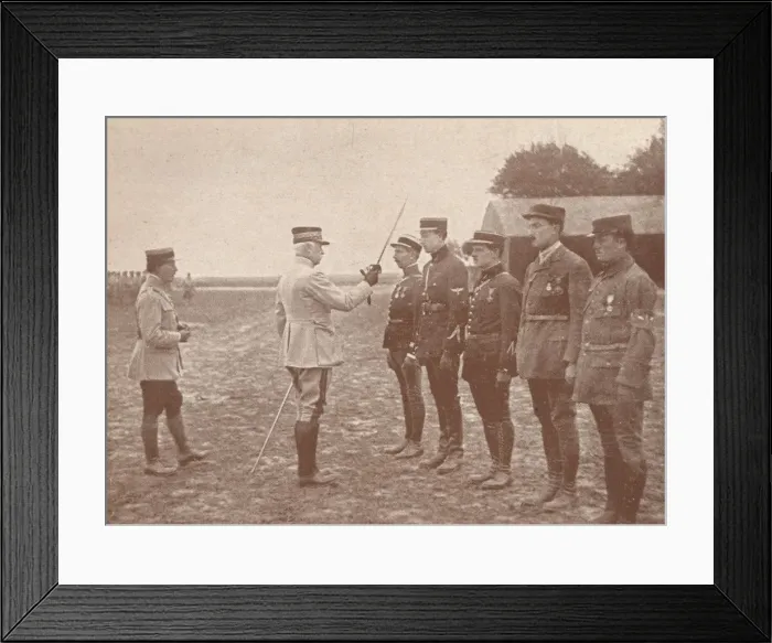 Framed Print : A French General conferring decorations on aviators, c1918 (1919) Framed Print : A French General conferring decorations on aviators, c1918 (1919)