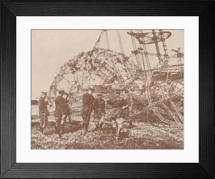 Framed Print : British staff officers examining the wreckage of a Zeppelin brought down in England, c1917 (1919) Framed Print : British staff officers examining the wreckage of a Zeppelin brought down in England, c1917 (1919)