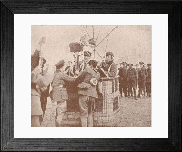 Framed Print : Canadian official cinematographer and assistant ready to ascend in a kite balloon, c1917 (1919) Framed Print : Canadian official cinematographer and assistant ready to ascend in a kite balloon, c1917 (1919)
