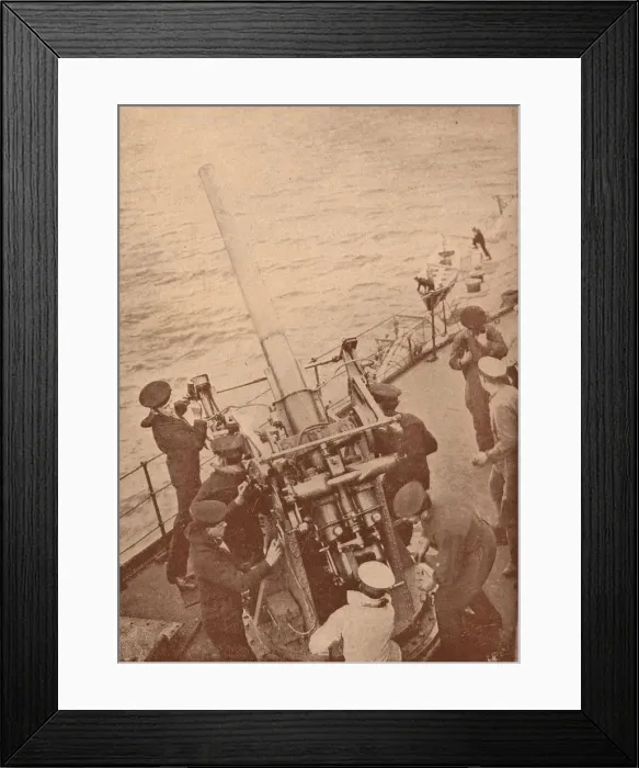 Framed Print : An anti-aircraft gun in action on a British battleship, c1917 (1919) Framed Print : An anti-aircraft gun in action on a British battleship, c1917 (1919)