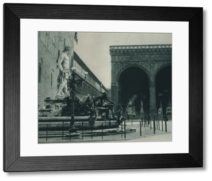 Framed Print : Fountain of Neptune by Bartolomeo Ammanati and the Loggia dei Lanzi, Florence, Italy, 1927. Artist: Eugen Poppel Framed Print : Fountain of Neptune by Bartolomeo Ammanati and the Loggia dei Lanzi, Florence, Italy, 1927. Artist: Eugen Poppel