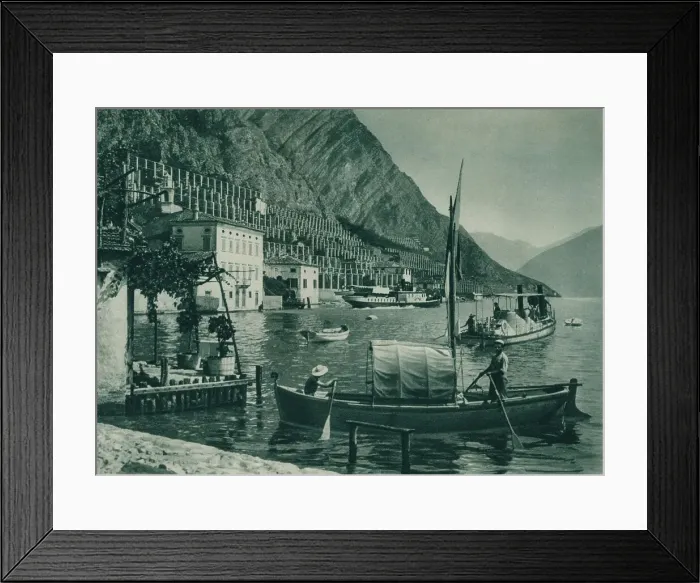 Framed Print : Harbour of Limone sul Garda, Italy, 1927. Artist: Eugen Poppel Framed Print : Harbour of Limone sul Garda, Italy, 1927. Artist: Eugen Poppel