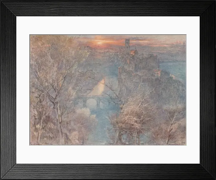 Framed Print : Fribourg, Switzerland: Sunrise, 1900, (1923). Artist: Albert Goodwin Framed Print : Fribourg, Switzerland: Sunrise, 1900, (1923). Artist: Albert Goodwin