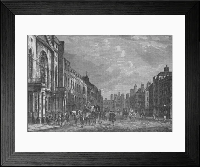 Framed Print : St Jamess Street, Westminster, London, in 1750, c1800 (1878) Framed Print : St Jamess Street, Westminster, London, in 1750, c1800 (1878)