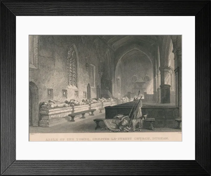 Framed Print : Aisle of the Tombs, Chester-Le-Street Church, Durham, 1834. Artist: James Sands Framed Print : Aisle of the Tombs, Chester-Le-Street Church, Durham, 1834. Artist: James Sands