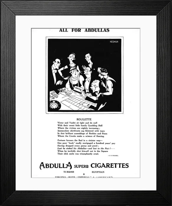 Framed Print : All for Abdullas - Roulette, 1927 Framed Print : All for Abdullas - Roulette, 1927