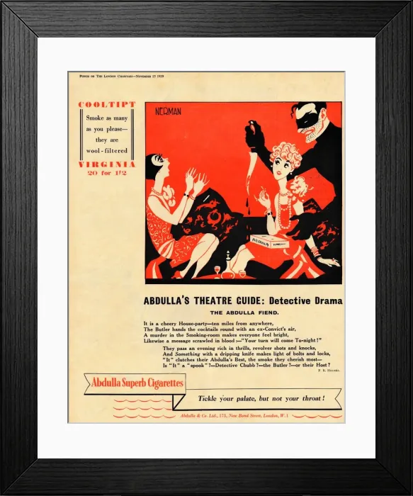 Framed Print : Abdullas Theatre Guide: Detective Drama - The Abdulla Fiend, 1939 Framed Print : Abdullas Theatre Guide: Detective Drama - The Abdulla Fiend, 1939