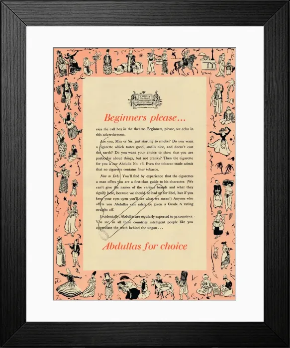 Framed Print : Beginners please? Abdullas for choice, 1939 Framed Print : Beginners please? Abdullas for choice, 1939