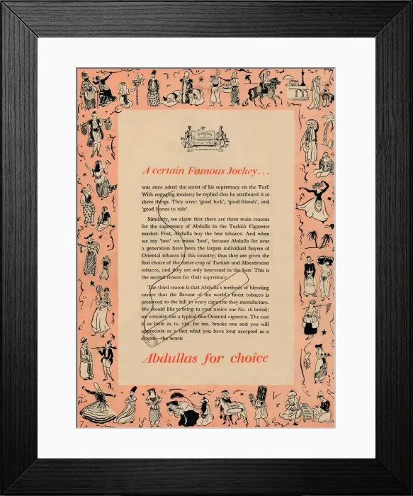Framed Print : A certain Famous Jockey Abdullas for choice, 1939 Framed Print : A certain Famous Jockey Abdullas for choice, 1939