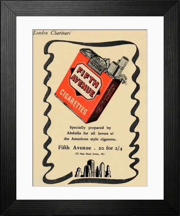 Framed Print : Fifth Avenue Cigarettes, 1946 Framed Print : Fifth Avenue Cigarettes, 1946