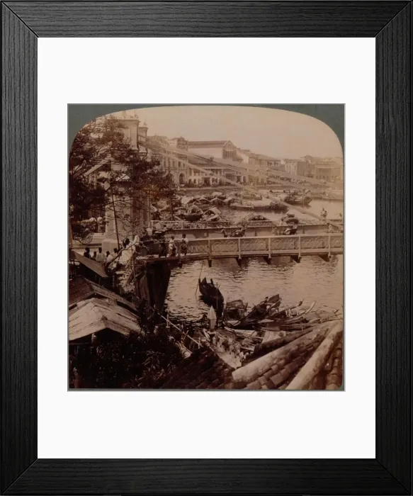 Framed Print : The centre of traffic - Singapore River and Kavanagh Bridge, from Surveyors office, Singapore, 19 Framed Print : The centre of traffic - Singapore River and Kavanagh Bridge, from Surveyors office, Singapore, 19