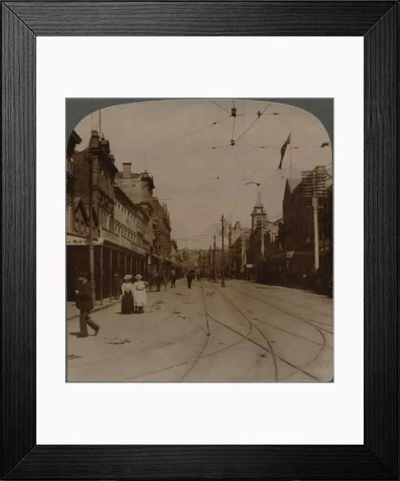 Framed Print : Aucklands chief business thoroughfare, Queen St. looking S. New Zealand, c1900 Framed Print : Aucklands chief business thoroughfare, Queen St. looking S. New Zealand, c1900