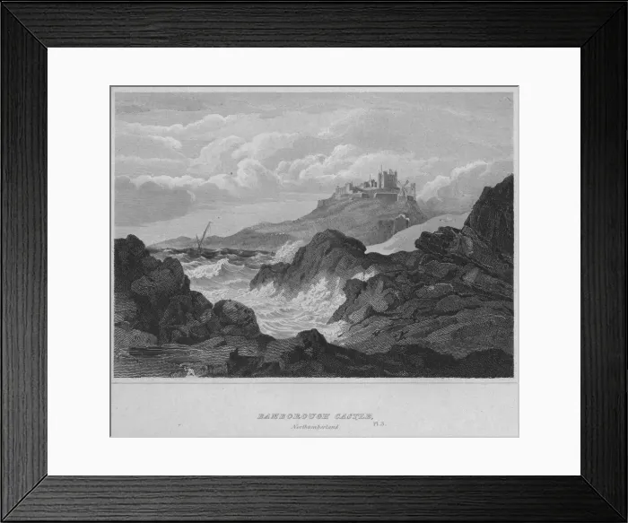 Framed Print : Bamburgh Castle, Northumberland, 1814. Artist: John Greig Framed Print : Bamburgh Castle, Northumberland, 1814. Artist: John Greig