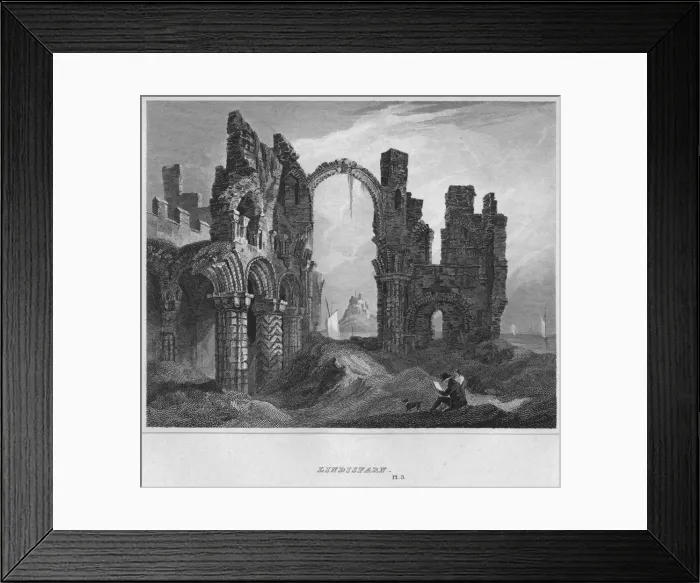 Framed Print : Lindisfarne, 1814. Artist: John Greig Framed Print : Lindisfarne, 1814. Artist: John Greig