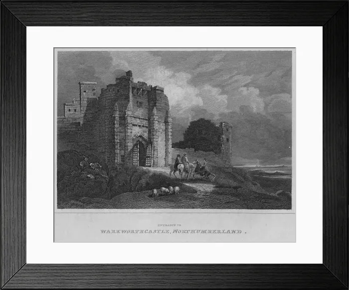 Framed Print : Entrance to Warkworth Castle, Northumberland, 1814. Artist: John Greig Framed Print : Entrance to Warkworth Castle, Northumberland, 1814. Artist: John Greig
