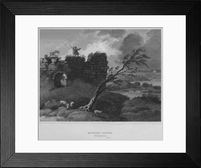 Framed Print : Mitford Castle, Northumberland, 1814. Artist: John Greig Framed Print : Mitford Castle, Northumberland, 1814. Artist: John Greig