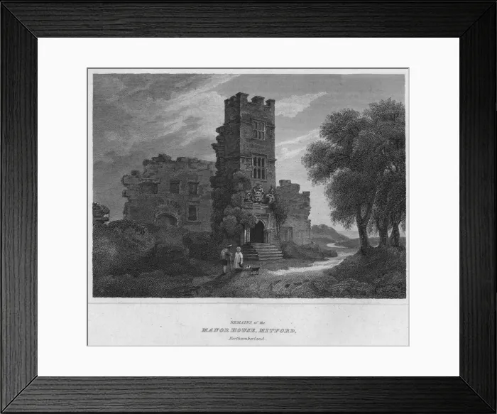 Framed Print : Remains of the North House, Mitford, Northumberland. 1814. Artist: John Greig Framed Print : Remains of the North House, Mitford, Northumberland. 1814. Artist: John Greig