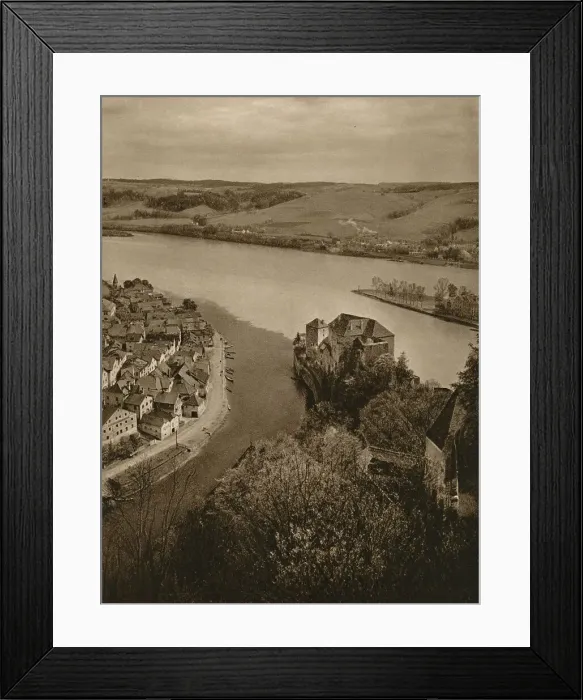 Framed Print : View from the Oberhaus to the Niederhaus and the junction of the Inn, Danube and Ilz, 1931. Artist: Kurt Hielscher Framed Print : View from the Oberhaus to the Niederhaus and the junction of the Inn, Danube and Ilz, 1931. Artist: Kurt Hielscher