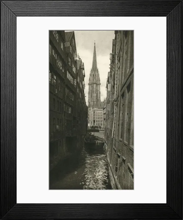 Framed Print : Hamburg - Fleet with St. Nikolai Tower, 1931. Artist: Kurt Hielscher Framed Print : Hamburg - Fleet with St. Nikolai Tower, 1931. Artist: Kurt Hielscher