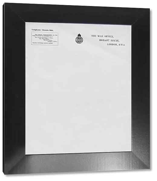 Letterheaded paper from The War Office, Hobart House, London, S. W. 1, 20th century