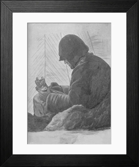 Framed Print : Johansen Sitting in the Sleeping Bag in the Hut, c1893-1896, (1897) Framed Print : Johansen Sitting in the Sleeping Bag in the Hut, c1893-1896, (1897)
