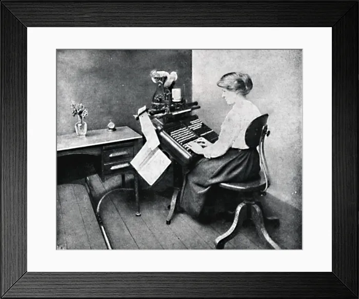 Framed Print : Woman Operator on Monotype Keyboard, 1917 Framed Print : Woman Operator on Monotype Keyboard, 1917