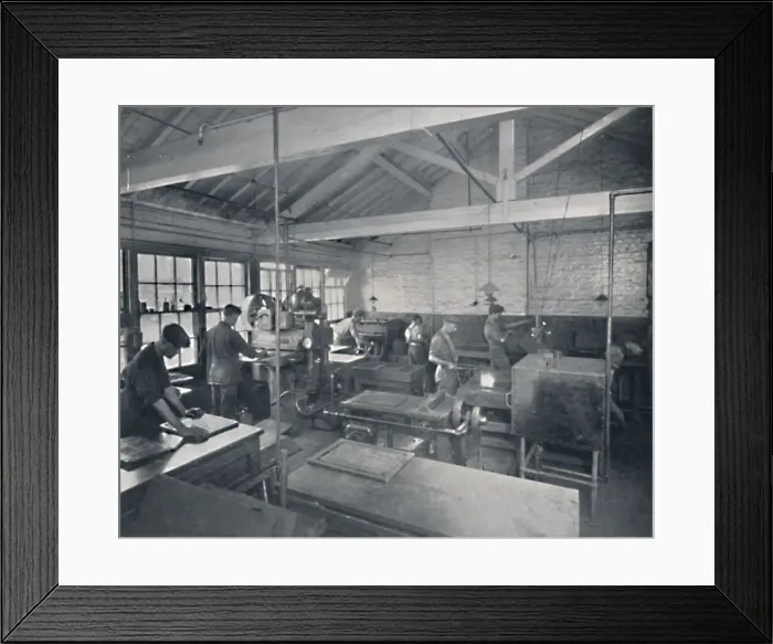 Framed Print : At Work in the Foundry. Making Wax Moulds of the Pages, 1917 Framed Print : At Work in the Foundry. Making Wax Moulds of the Pages, 1917