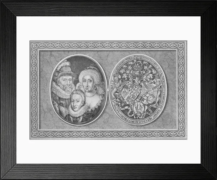 Framed Print : James I Anne of Denmark and Henry, Prince of Wales, 1612, (1904). Artist: Simon de Passe Framed Print : James I Anne of Denmark and Henry, Prince of Wales, 1612, (1904). Artist: Simon de Passe
