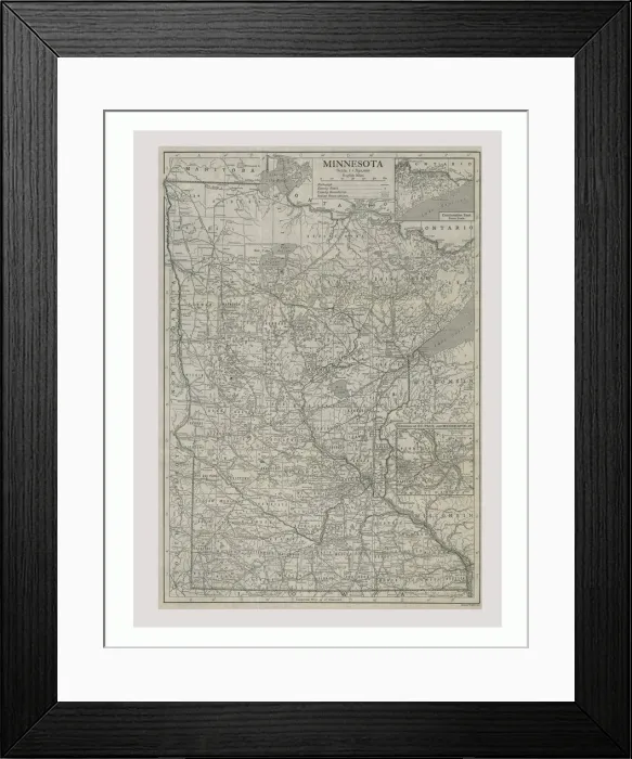 Framed Print : Map of Minnesota, USA, c1900s. Artist: Emery Walker Ltd Framed Print : Map of Minnesota, USA, c1900s. Artist: Emery Walker Ltd
