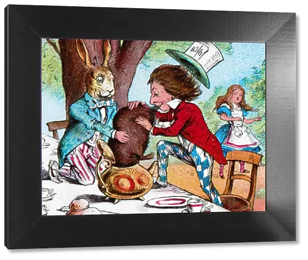 The Mad Hatter and the March Hare trying to put the Dormouse into a teapot, c1910. Artist: John Tenniel