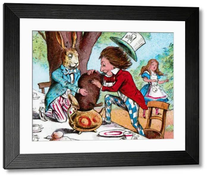 Framed Print : The Mad Hatter and the March Hare trying to put the Dormouse into a teapot, c1910. Artist: John Tenniel Framed Print : The Mad Hatter and the March Hare trying to put the Dormouse into a teapot, c1910. Artist: John Tenniel