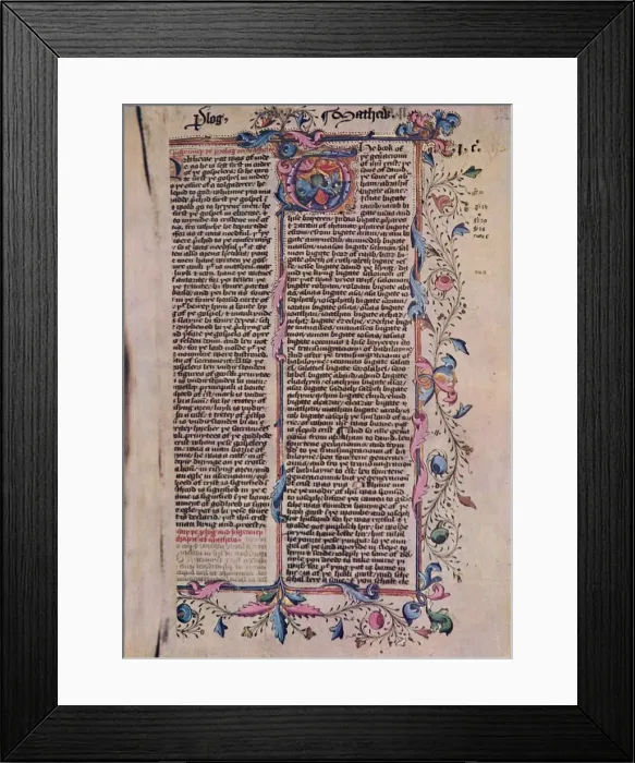 Framed Print : First Page of St Matthews Gospel, 15th century, (1947) Framed Print : First Page of St Matthews Gospel, 15th century, (1947)