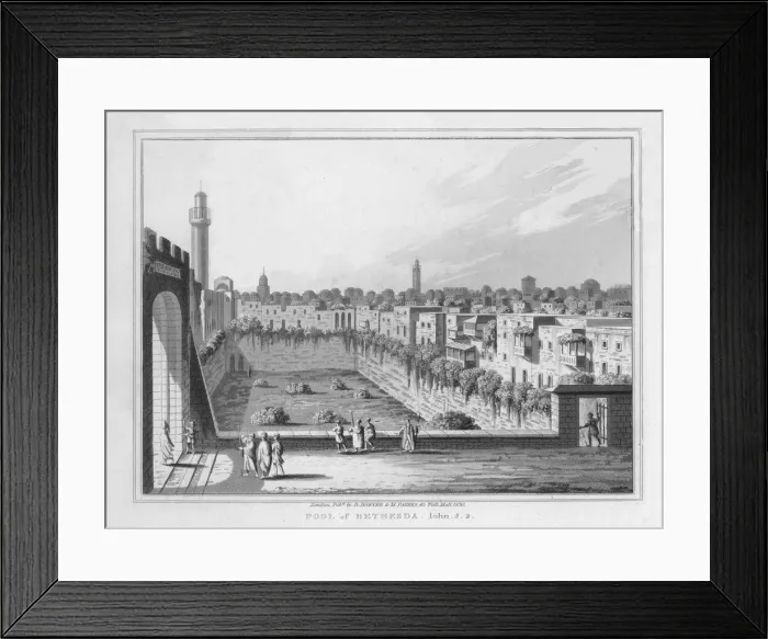 Framed Print : Pool of Bethesda. John. 5. 2. 1830. Artist: J Clarke Framed Print : Pool of Bethesda. John. 5. 2. 1830. Artist: J Clarke